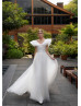 V Neck Ivory Pleated Tulle Glitter Wedding Dress